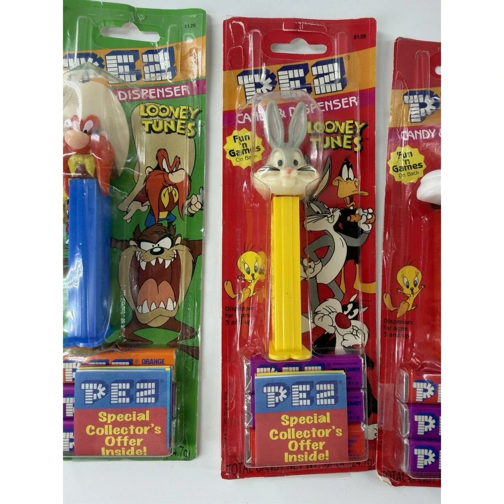 Vintage Looney Tunes PEZ Dispenser Lot 6 Sealed Carded Bugs Bunny Taz Sylvester